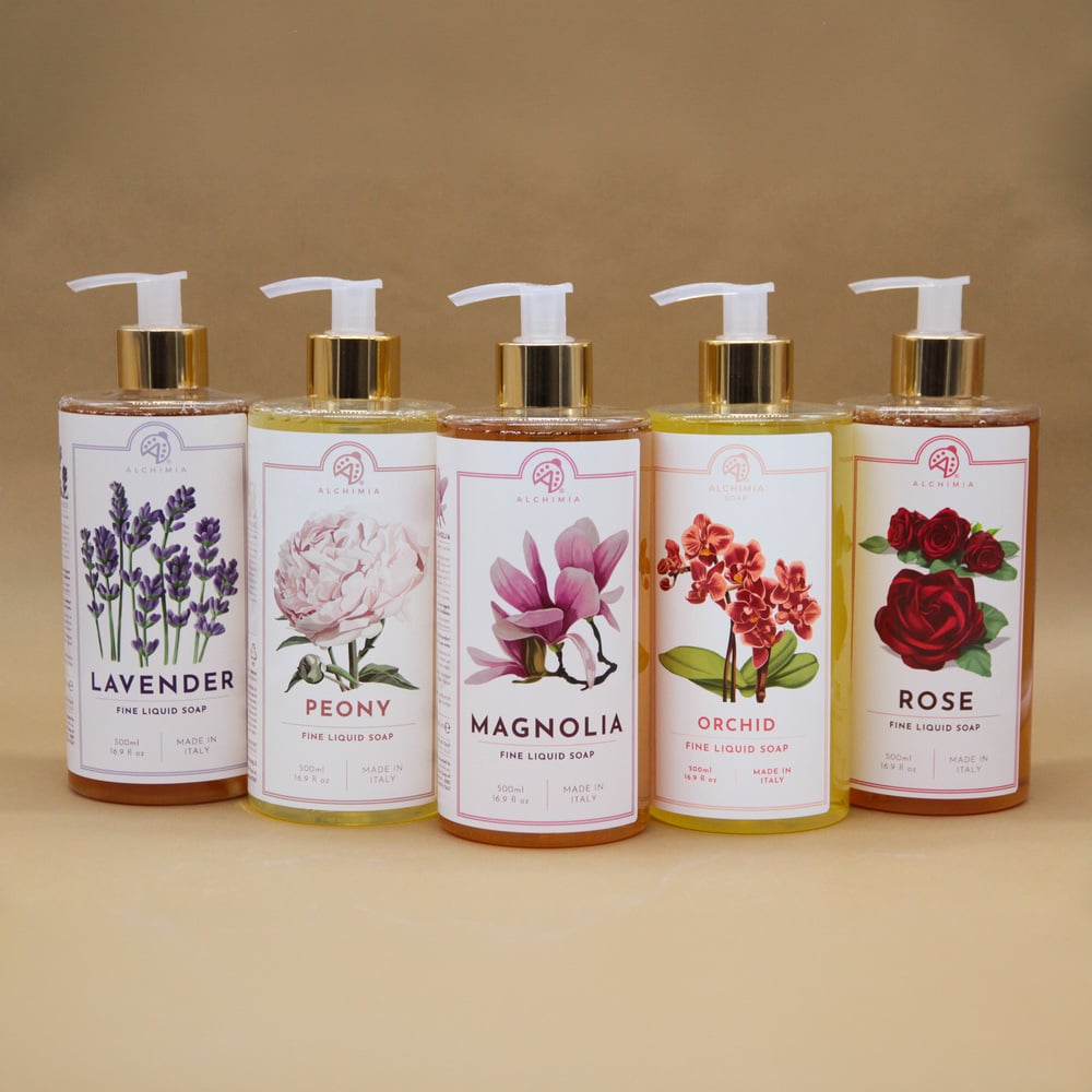 saponi liquidi linea classica alchimia soap - lavanda, peonia, magnolia, orchidea, rosa