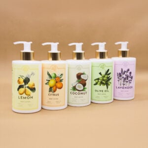 Body lotion della linea classica di alchimia soap, varie profumazioni (limone, agrumi, cocco, olio di oliva, lavanda)