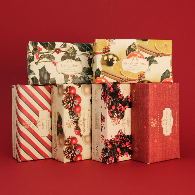 assortimento di saponi solidi natalizi a base vegetale