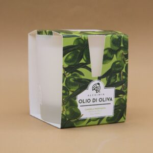 candela profumata all'olio di oliva dalla linea casa di alchimia soap