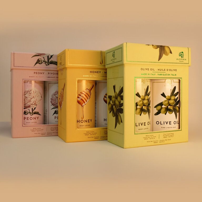 gift box con saponi e creme profumate: olio d'oliva, peonia, miele - Alchimia Soap